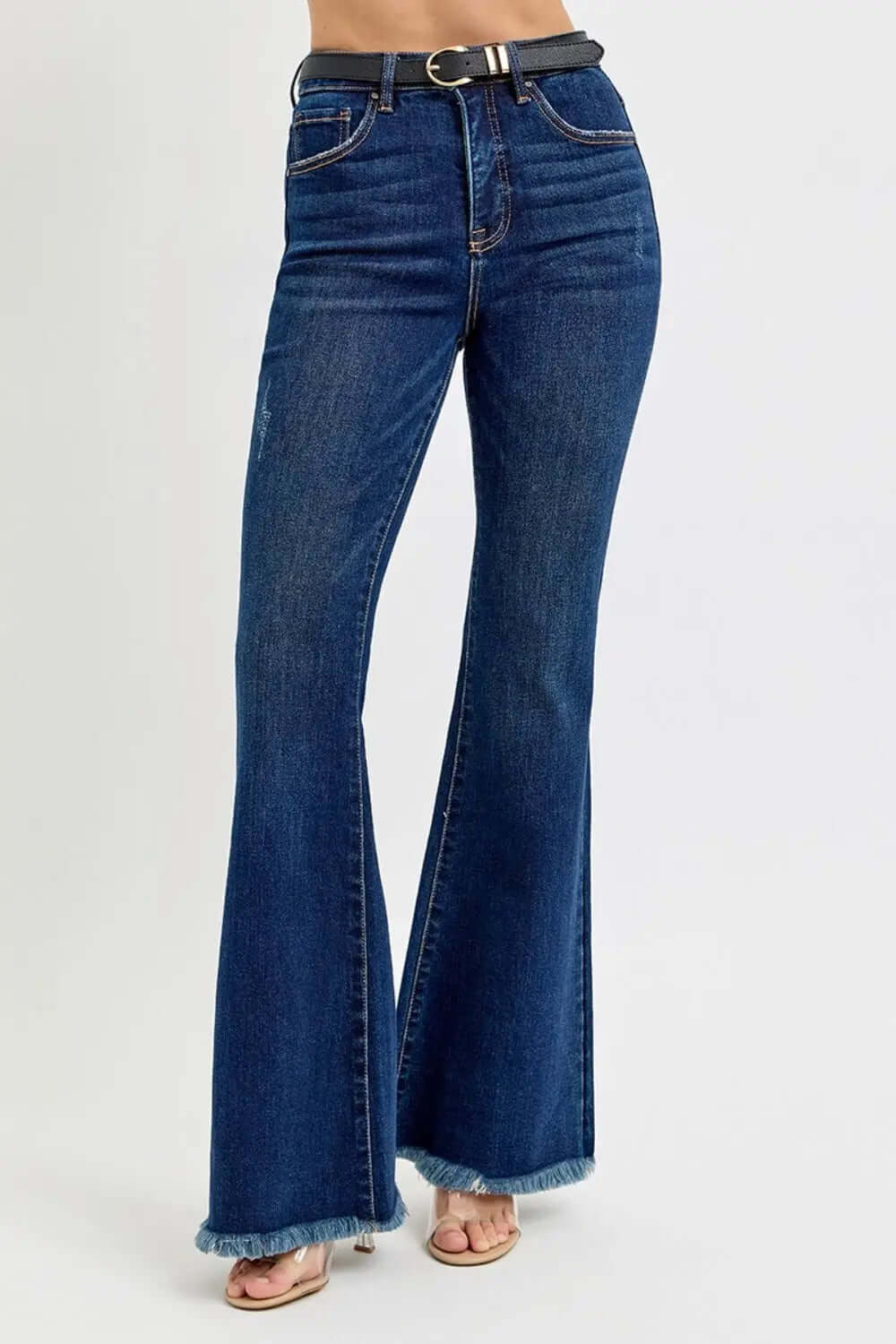 RISEN Tummy Control Frayed Hem Flare Jeans-Nodext Fashion