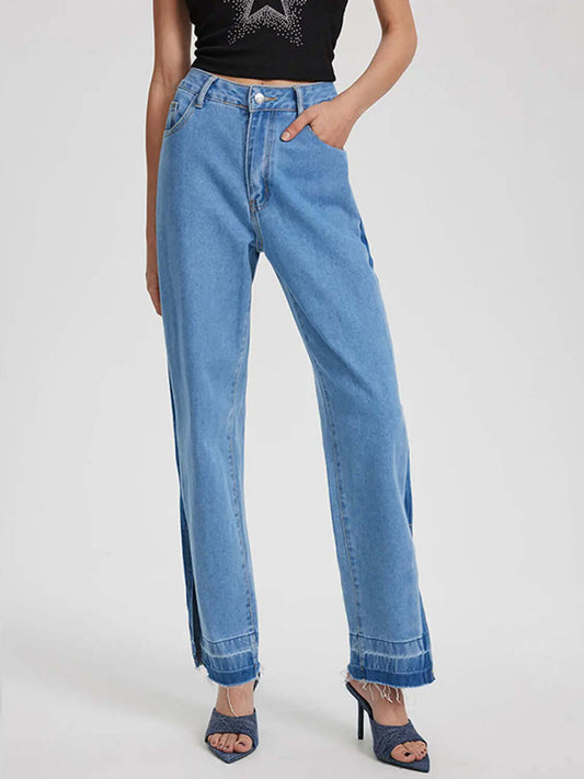 Slit Straight Leg Jeans with Pockets-Nodext Fashion