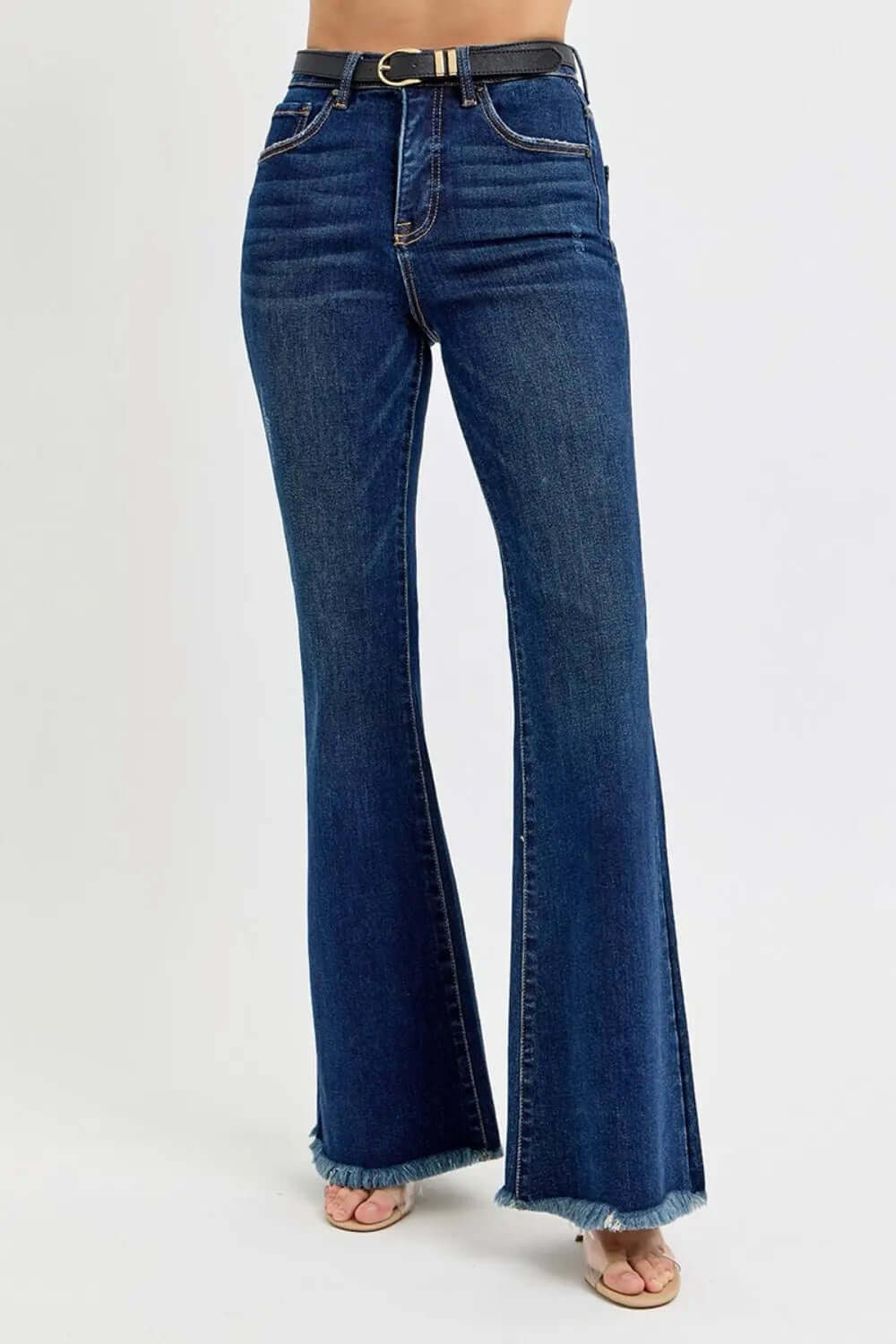 RISEN Tummy Control Frayed Hem Flare Jeans-Nodext Fashion